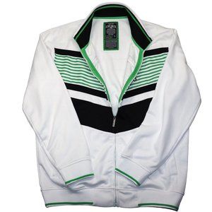 ECKO UNLTD Jacket Zip Front Size Large White Green Black Accents Stripes